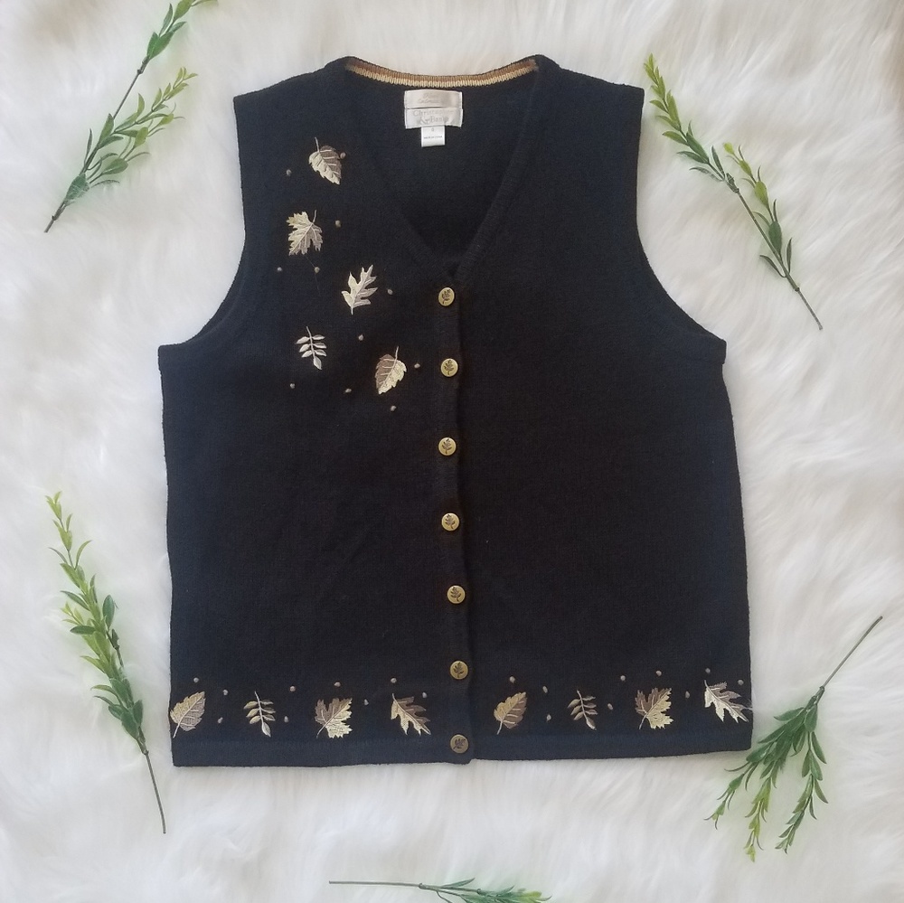 Black embroided sweater vest, Christopher & Banks